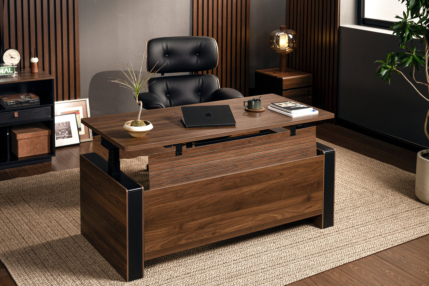 Laminate-Walnut Vernal Executive Standing Desk with panel-2