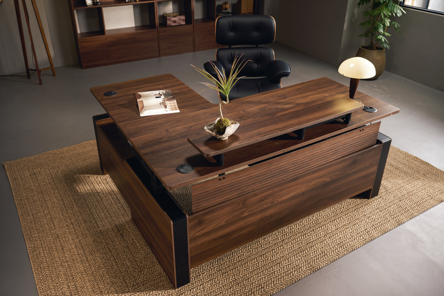 Laminate Walnut Vernal Executive Standing Desk Right With Panel-1