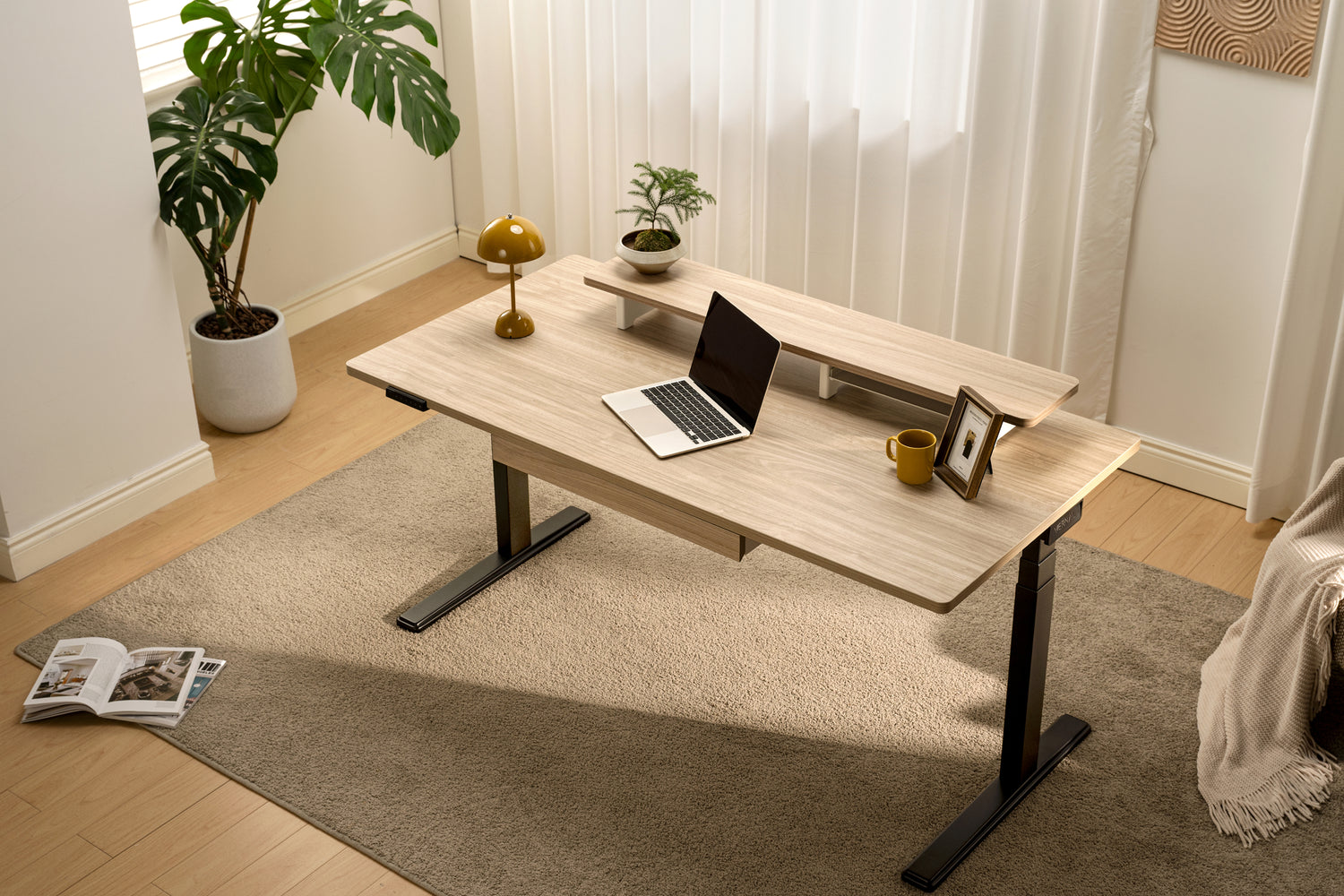 Laminate Light Walnut Vernal Core3 Standing Desk with Black Frame-1