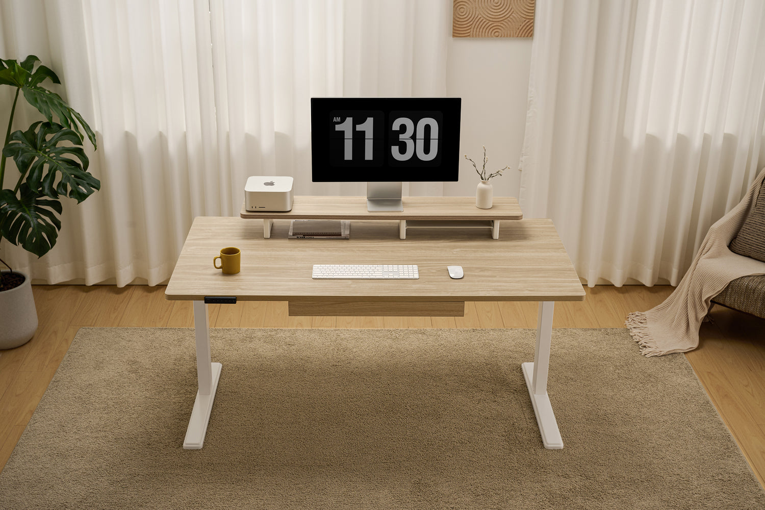 Laminate Light Walnut Vernal Core3 Standing Desk with White Frame-1