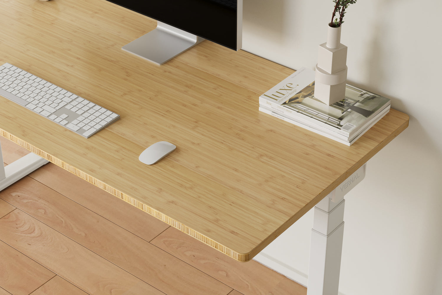 Natural Bamboo Vernal Core3 Standing Desk with White Frame-3