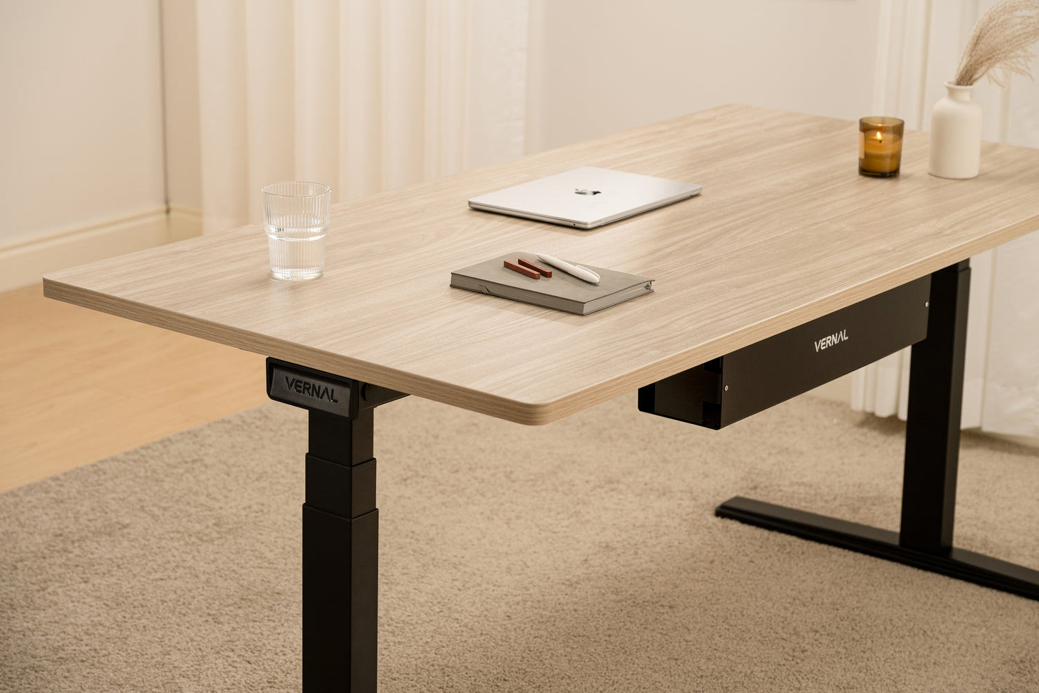 Laminate Light Walnut Vernal Core3 Standing Desk with Black Frame-3