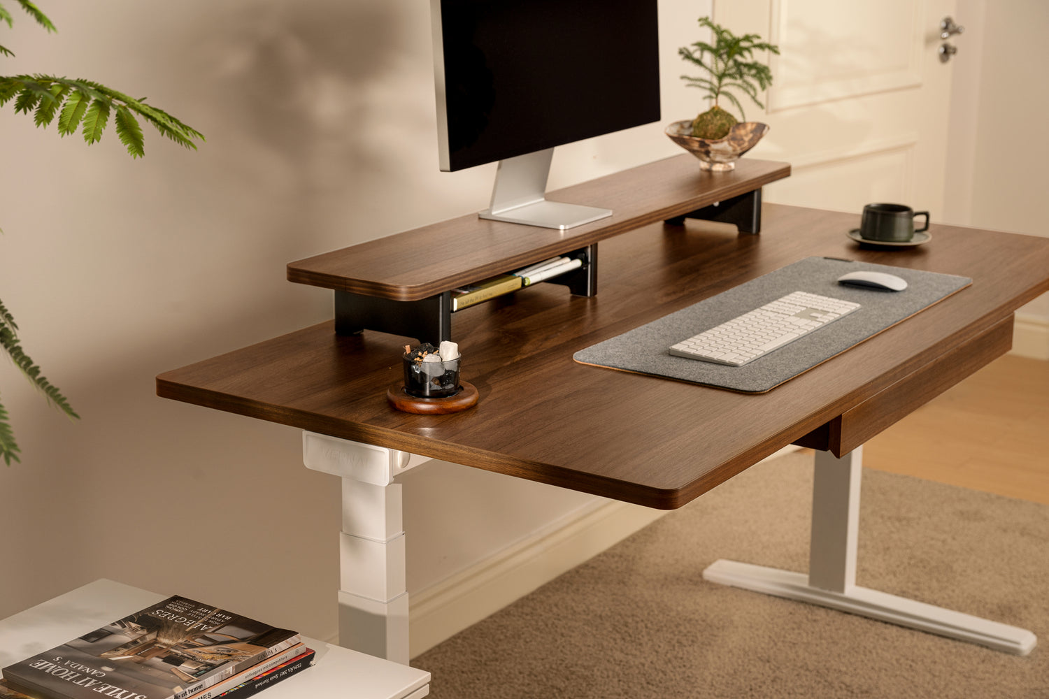 Laminate Walnut Vernal Core3 Standing Desk with White Frame-3