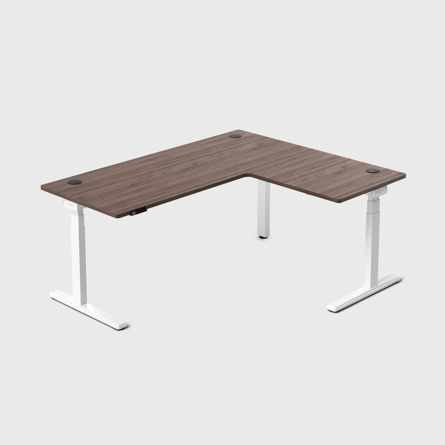 Laminate Walnut Core3 L-shape Standing Desk with White Frame Right