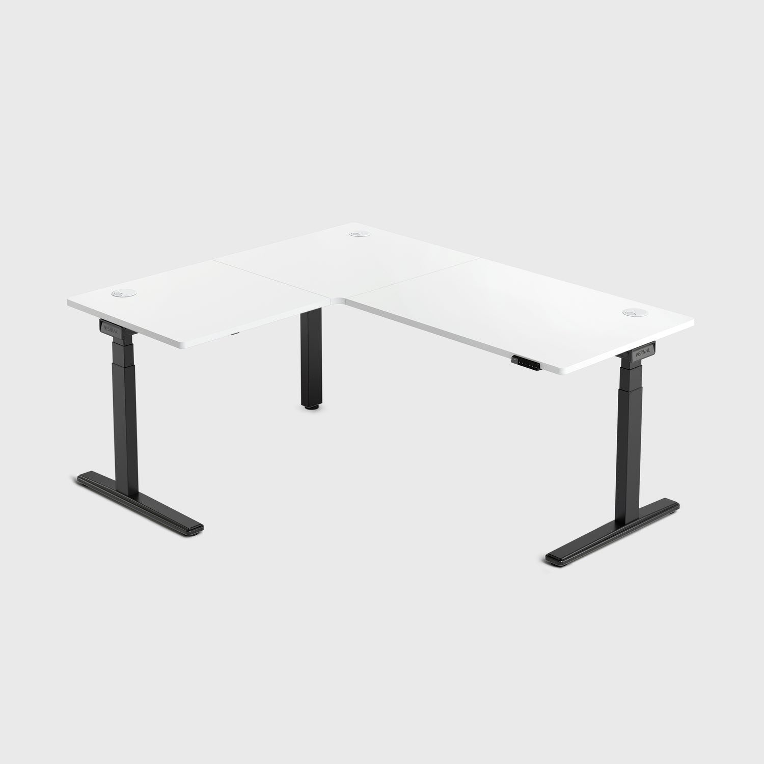 White Core3 L-shape Standing Desk with Black Frame Left
