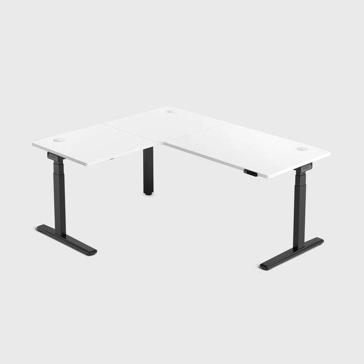 White Core3 L-shape Standing Desk with Black Frame Left