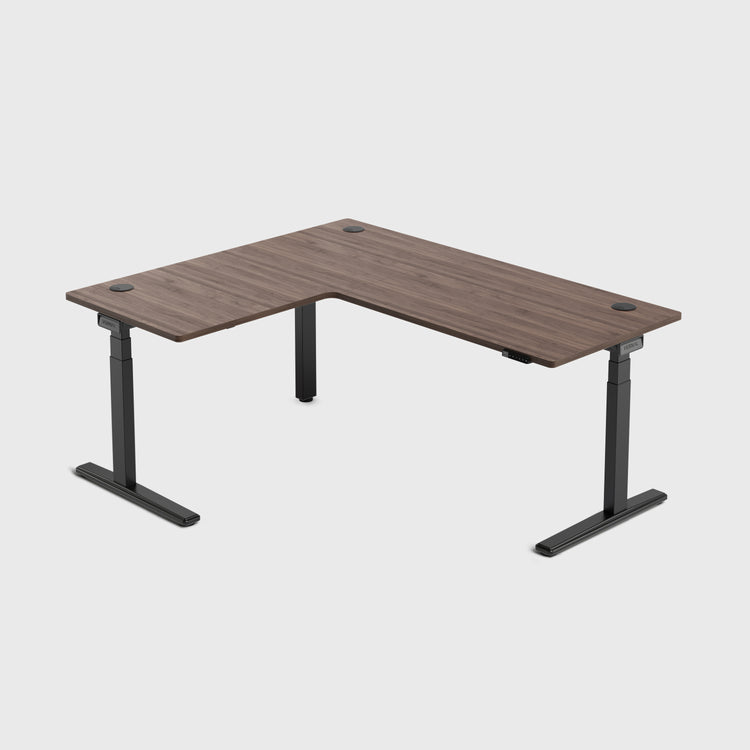 Laminate Walnut Core3 L-shape Standing Desk with Black Frame Left