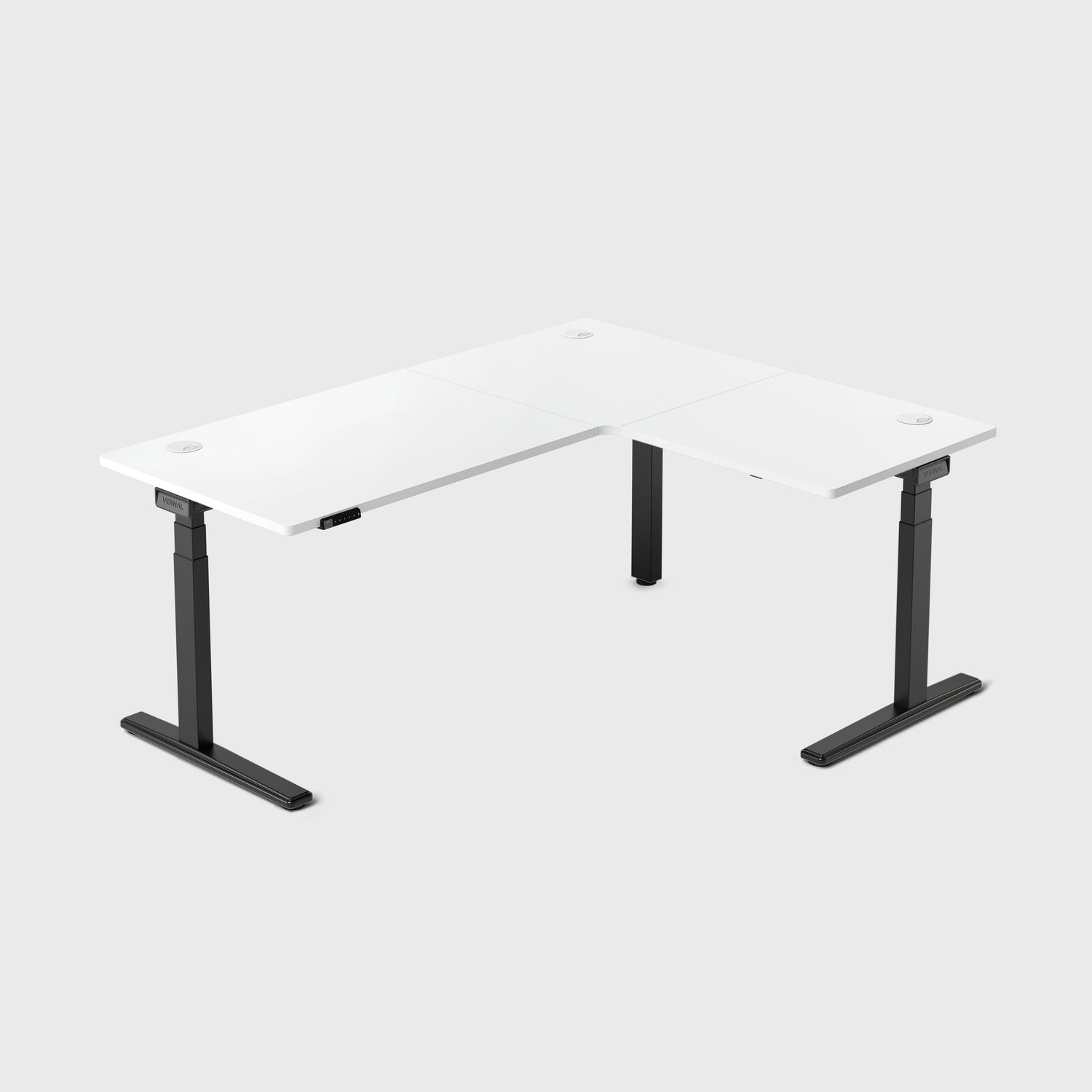 White Core3 L-shape Standing Desk with Black Frame Right