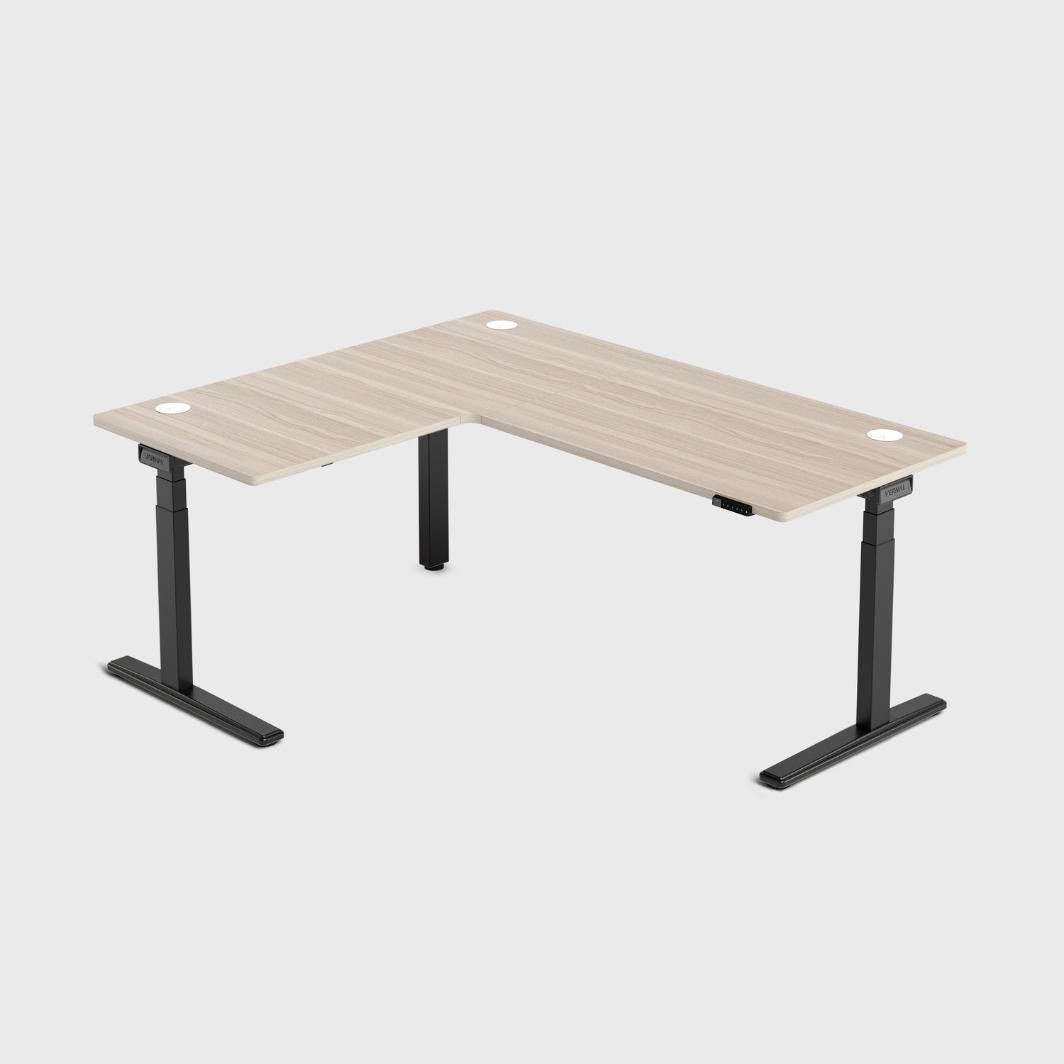 Laminate Light Walnut Core3 L-shape Standing Desk with Black Frame Left