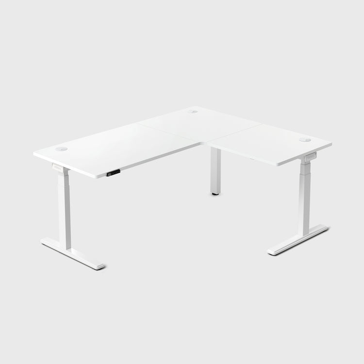 White Core3 L-shape Standing Desk with White Frame Right
