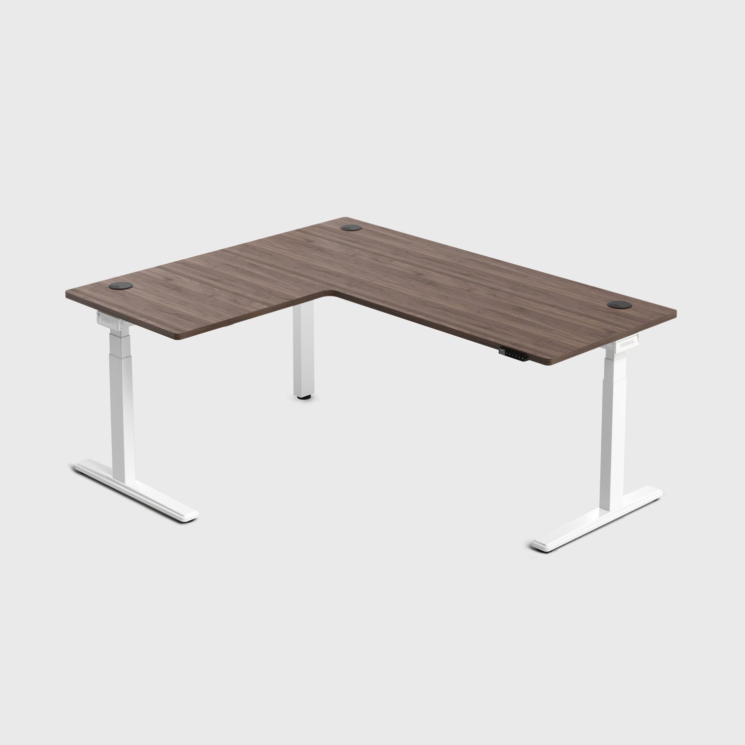 Laminate Walnut Core3 L-shape Standing Desk with White Frame Left