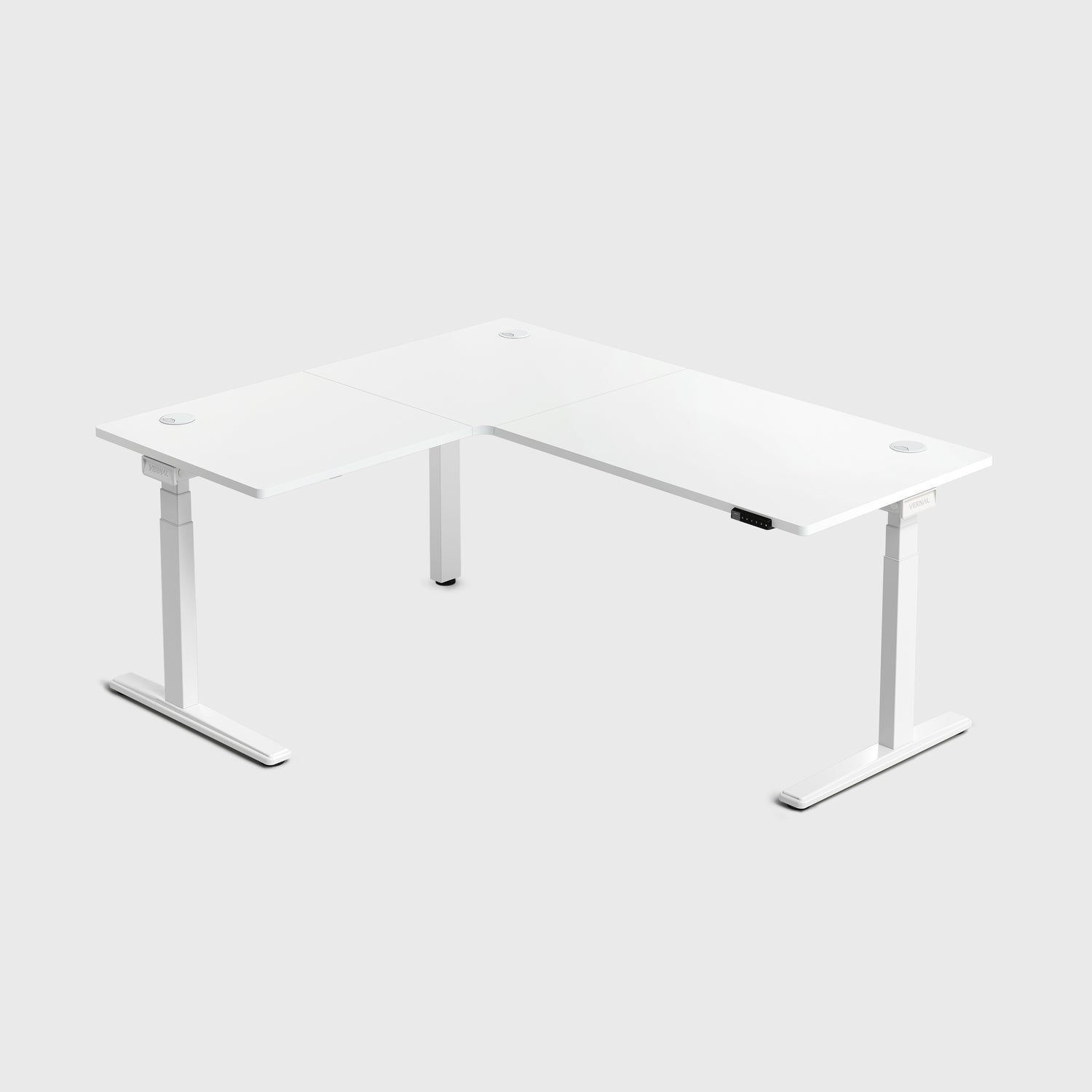 White Core3 L-shape Standing Desk with White Frame Left