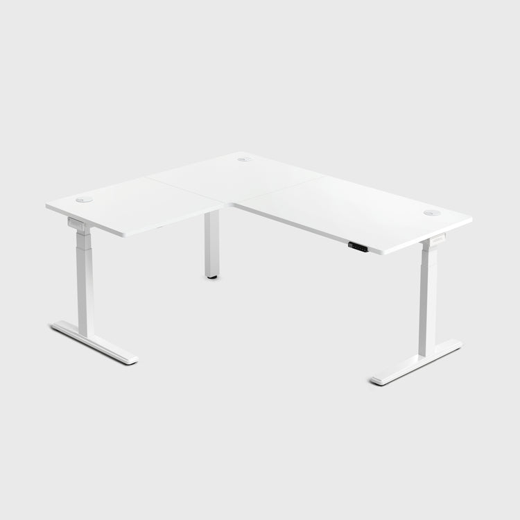 White Core3 L-shape Standing Desk with White Frame Left