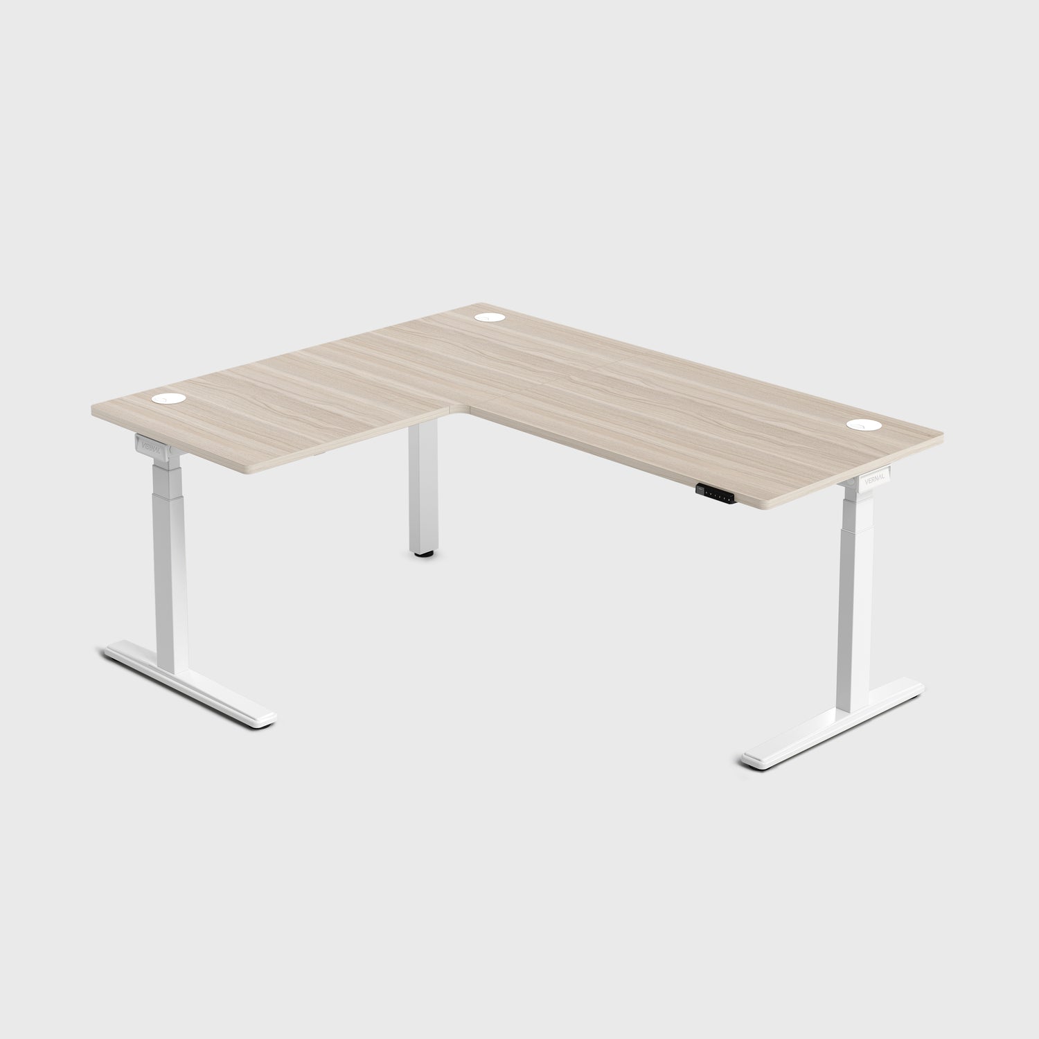 Laminate Light Walnut Core3 L-shape Standing Desk with White Frame Left