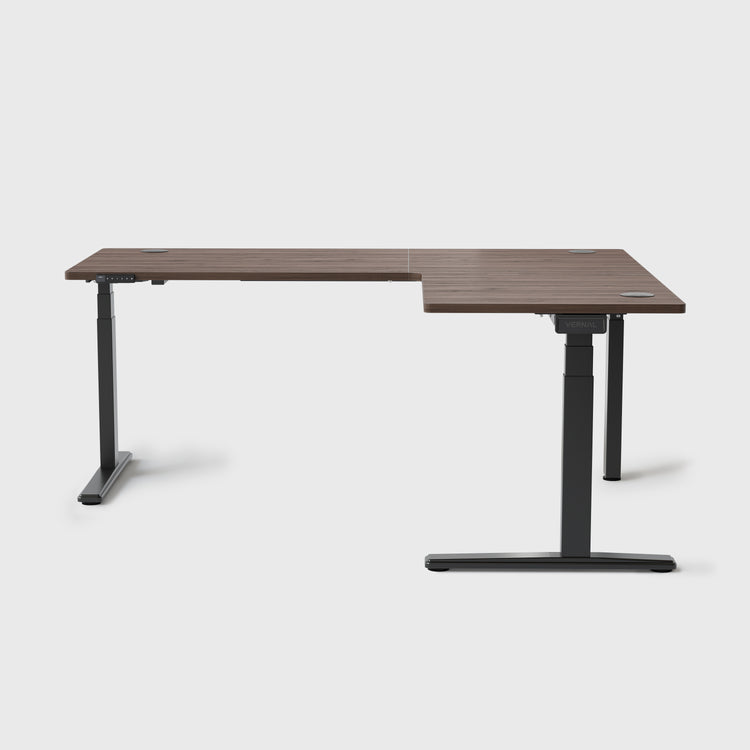 Laminate Walnut Core3 L-shape Standing Desk with Black Frame Right-2