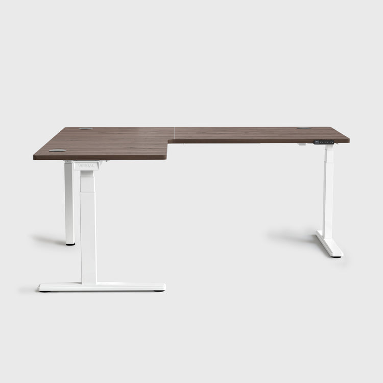 Laminate Walnut Core3 L-shape Standing Desk with White Frame Left-2