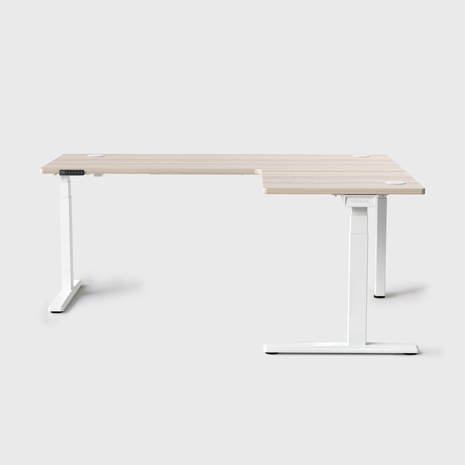 Laminate Light Walnut Core3 L-shape Standing Desk with White Frame Right-2