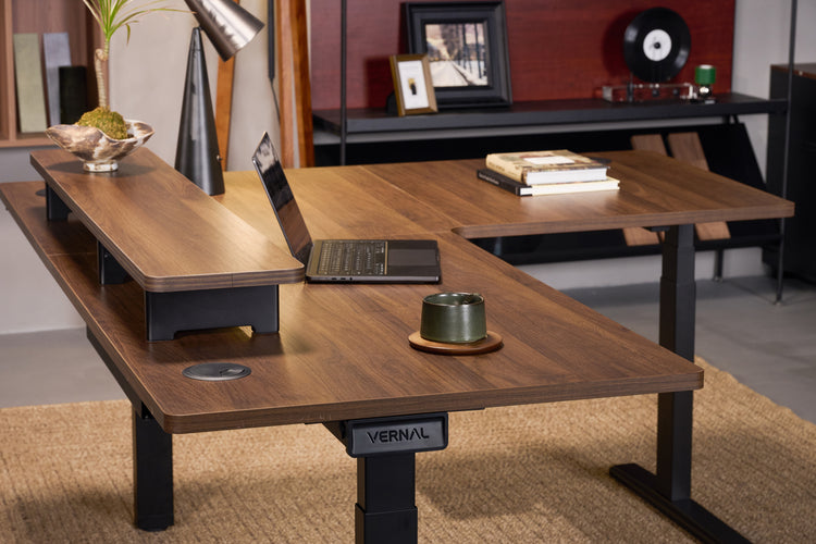 Laminate Walnut Core3 L-shape Standing Desk with Black Frame Right-4