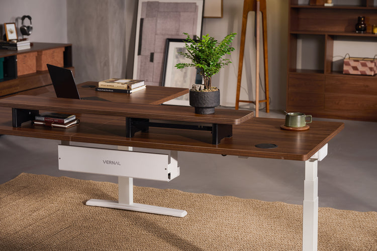 Laminate Walnut Core3 L-shape Standing Desk with White Frame Right-4