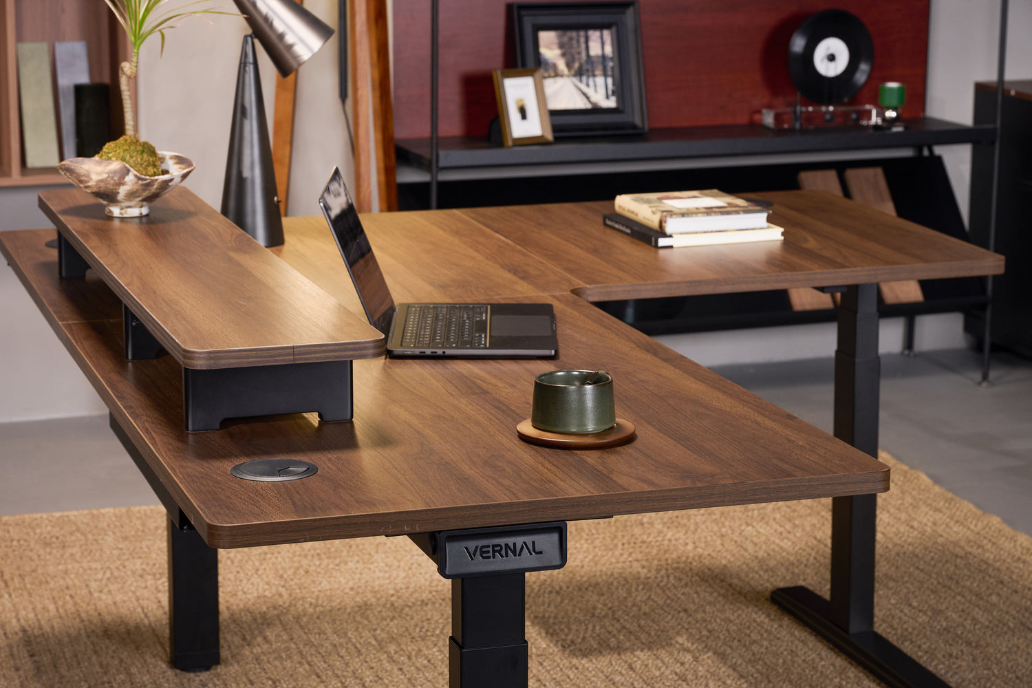 Laminate Walnut Core3 L-shape Standing Desk with Black Frame Left-4