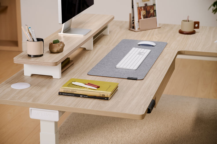 Laminate Light Walnut Core3 L-shape Standing Desk with White Frame Right-3