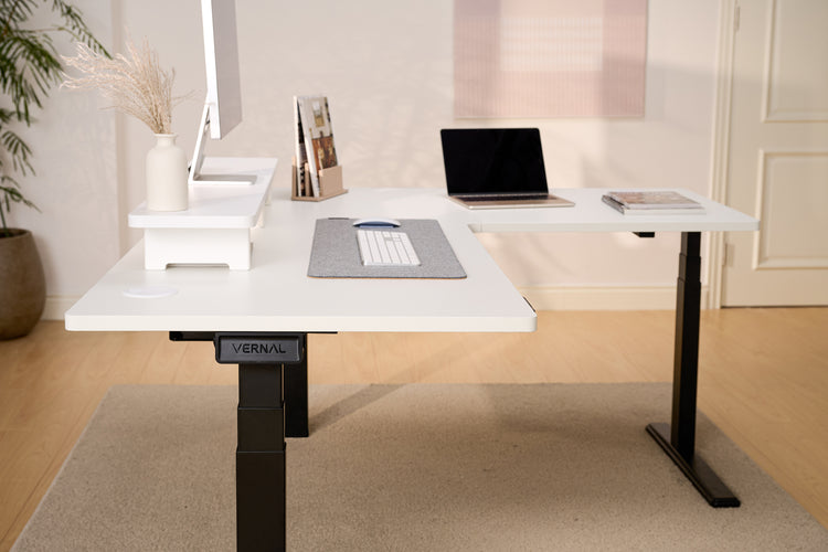 White Core3 L-shape Standing Desk with Black Frame Right-3