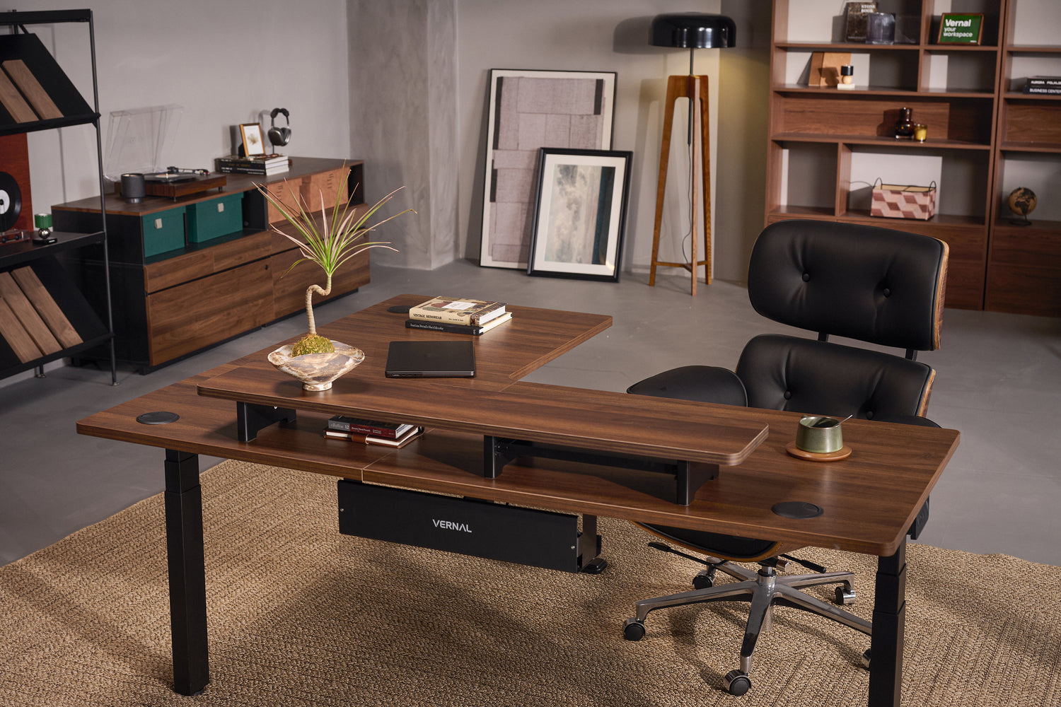 Laminate Walnut Core3 L-shape Standing Desk with Black Frame Left-3