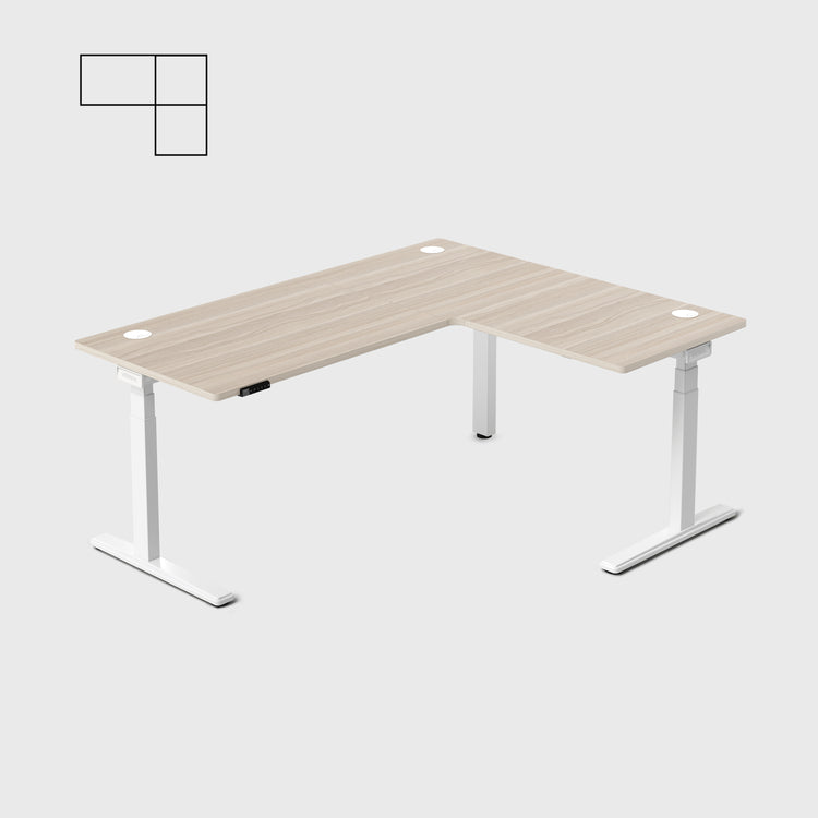 Laminate Light Walnut Core3 L-shape Standing Desk with White Frame Right