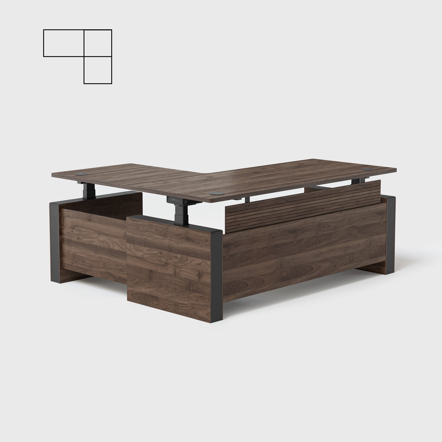 Laminate Walnut Vernal Executive Standing Desk Right With Panel