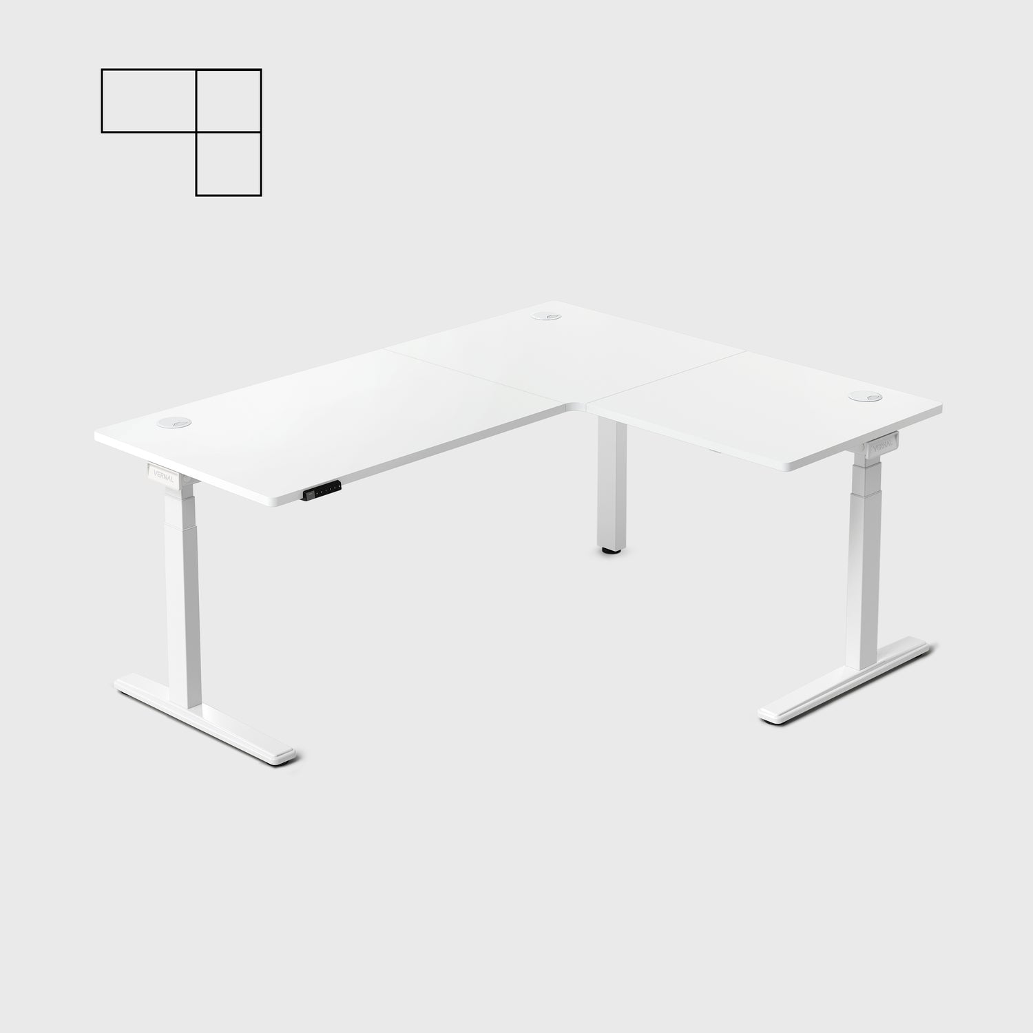 White Core3 L-shape Standing Desk with White Frame Right