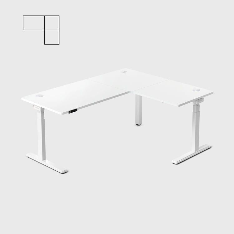 White Core3 L-shape Standing Desk with White Frame Right