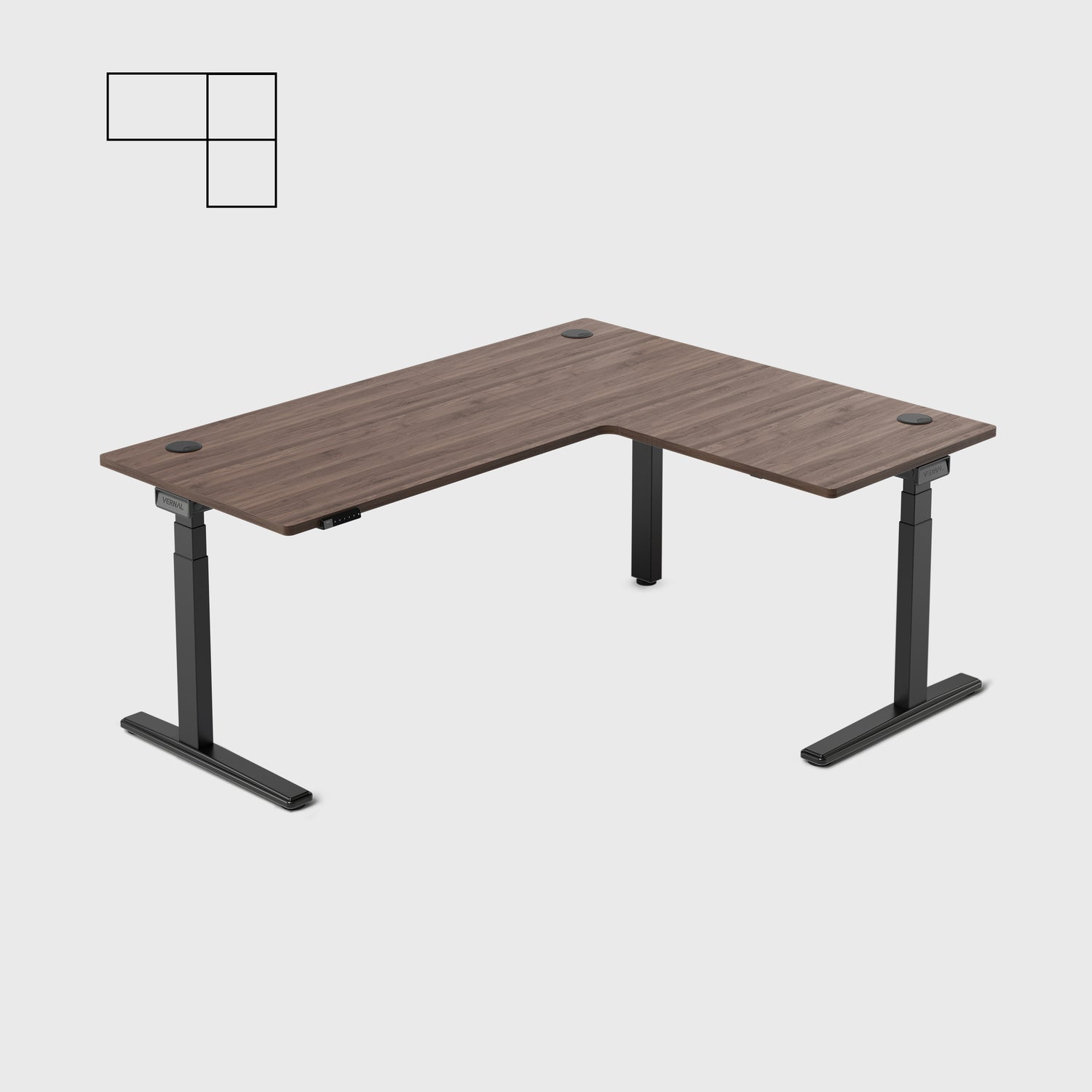 Laminate Walnut Core3 L-shape Standing Desk with Black Frame Right