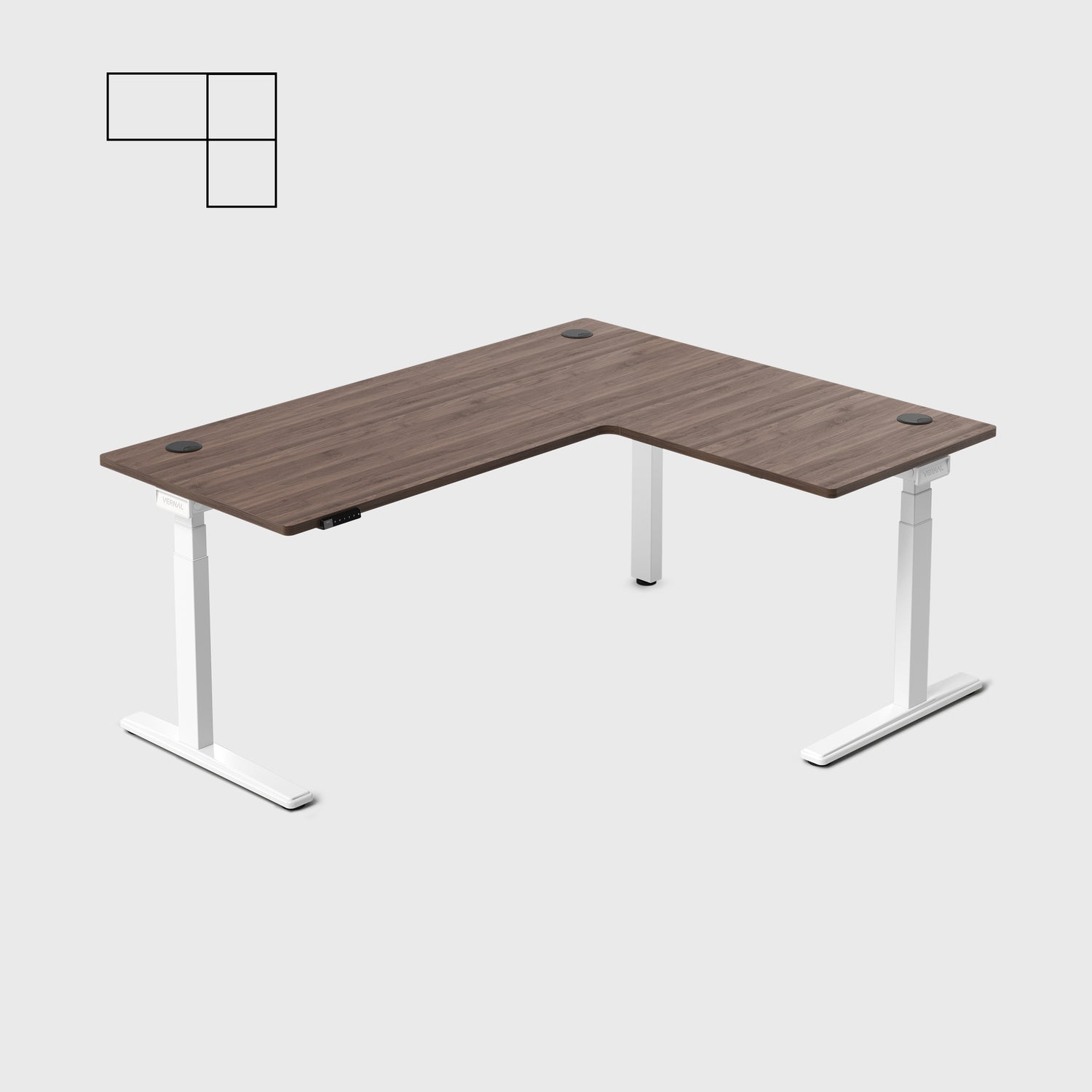 Laminate Walnut Core3 L-shape Standing Desk with White Frame Right