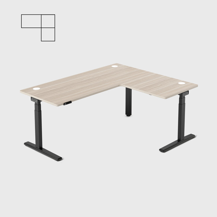 Laminate Light Walnut Core3 L-shape Standing Desk with Black Frame Right