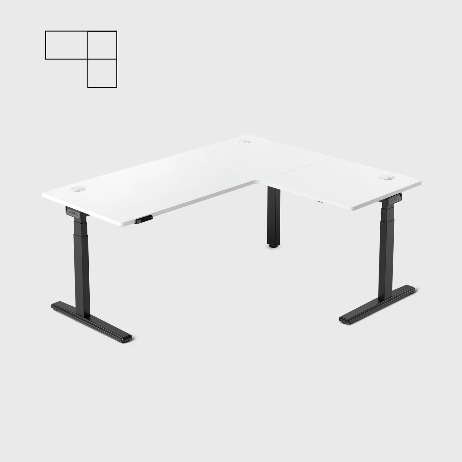 White Core3 L-shape Standing Desk with Black Frame Right