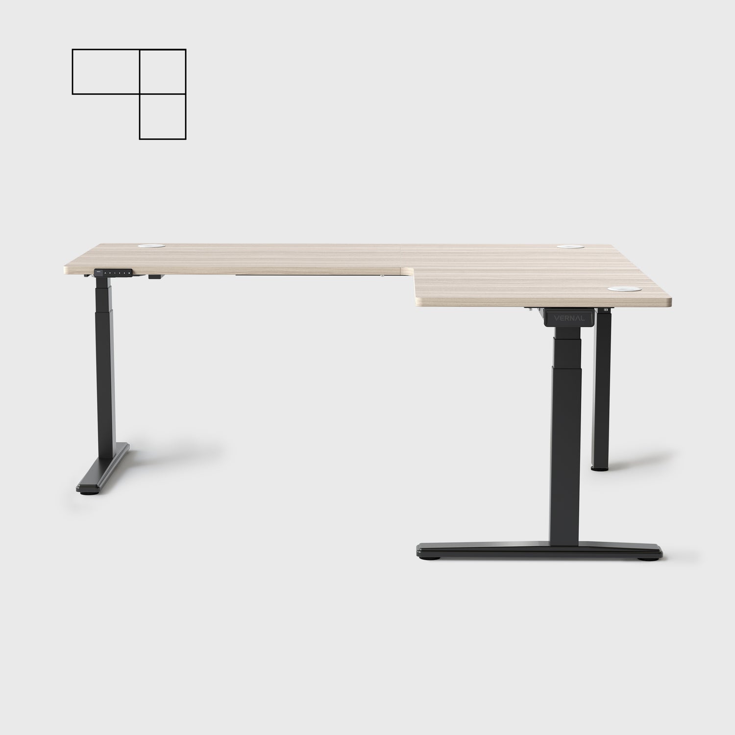 Laminate Light Walnut Core3 L-shape Standing Desk with Black Frame Right-2