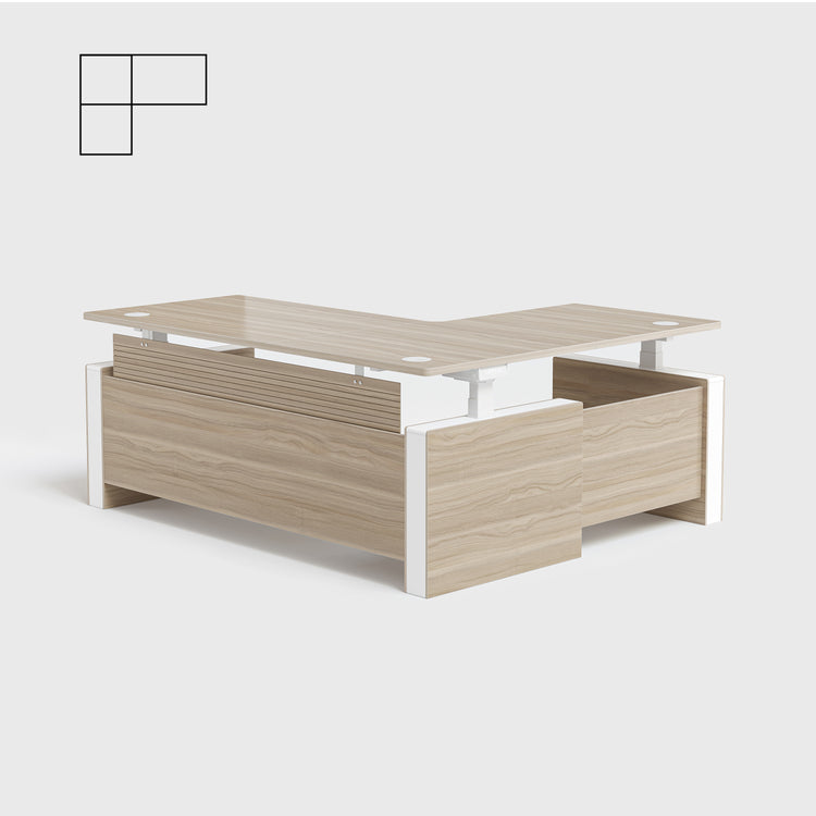 Laminate Light Walnut Vernal Executive Standing Desk Left With Panel