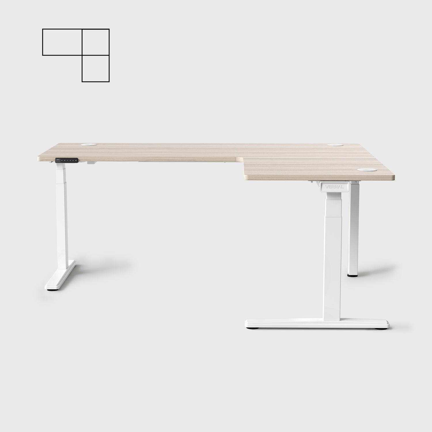 Laminate Light Walnut Core3 L-shape Standing Desk with White Frame Right-2