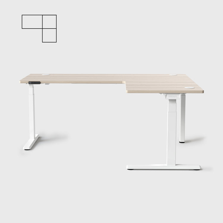 Laminate Light Walnut Core3 L-shape Standing Desk with White Frame Right-2