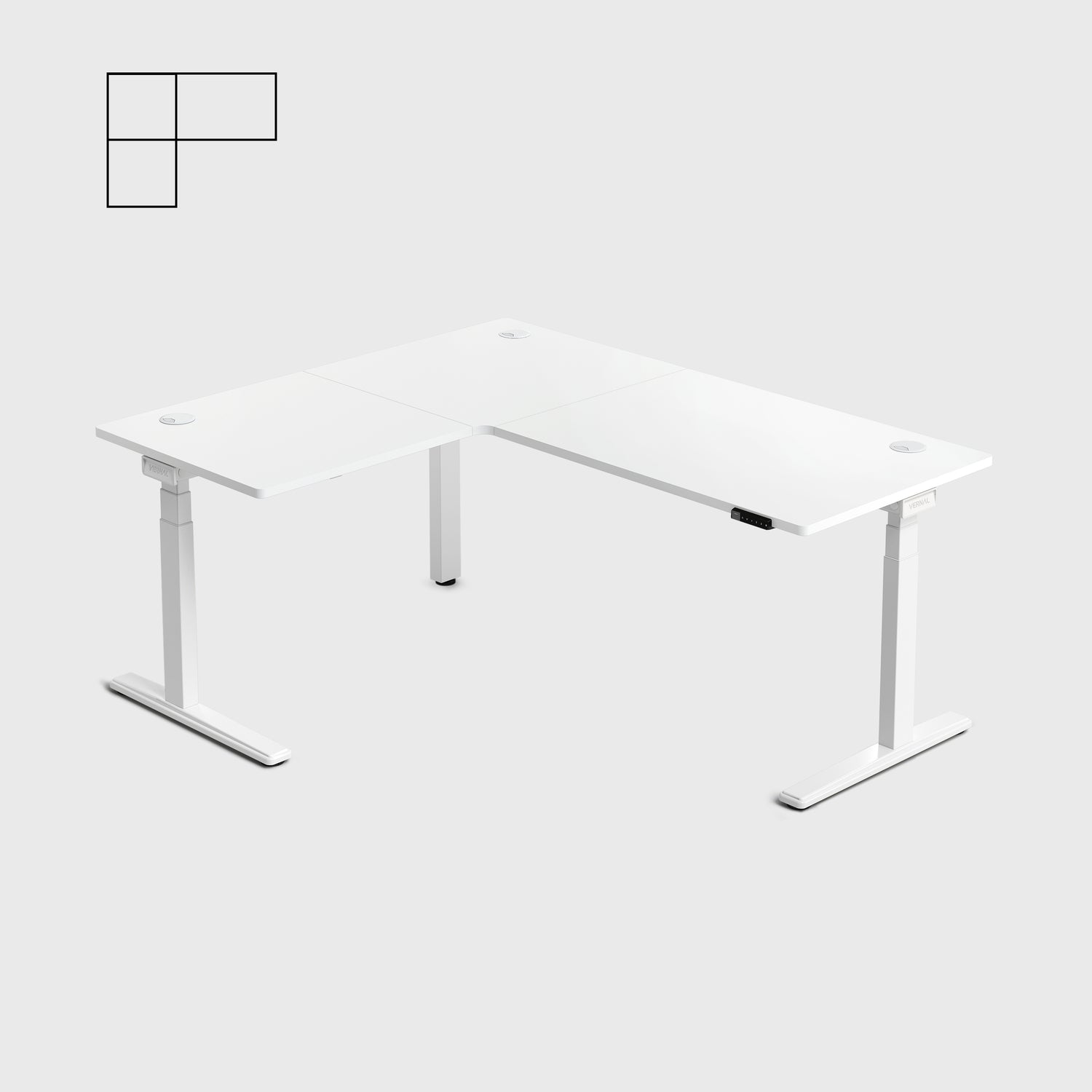 White Core3 L-shape Standing Desk with White Frame Left