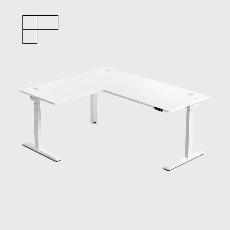 White Core3 L-shape Standing Desk with White Frame Left