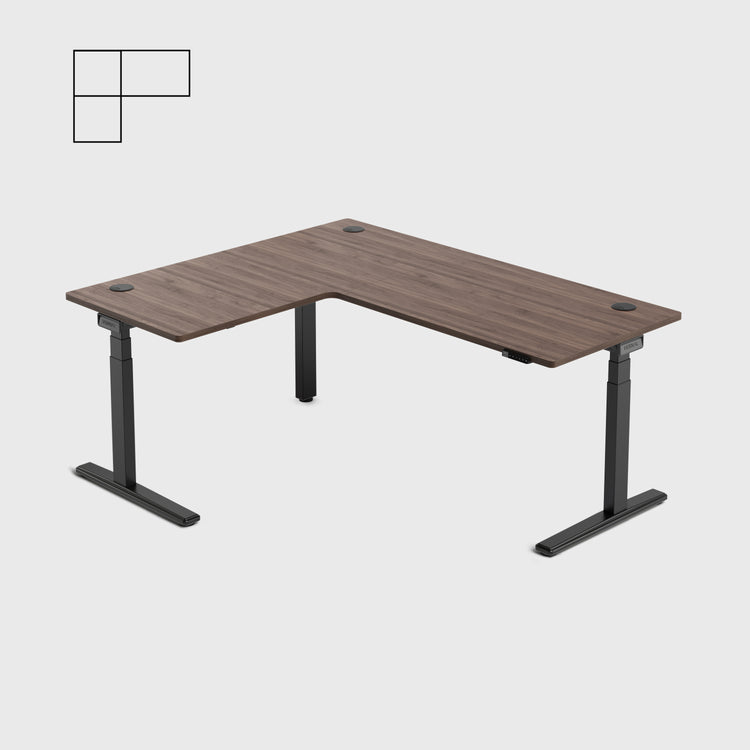 Laminate Walnut Core3 L-shape Standing Desk with Black Frame Left