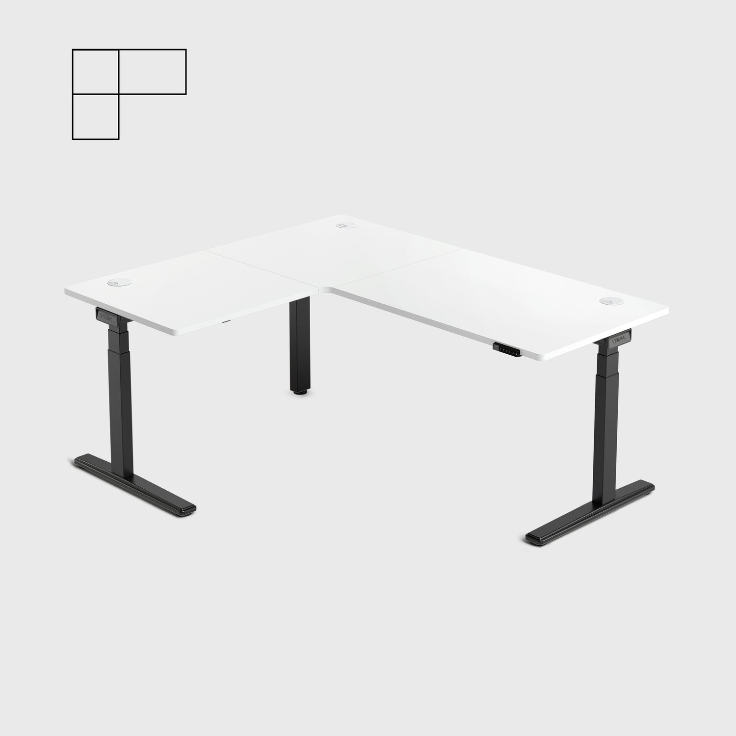White Core3 L-shape Standing Desk with Black Frame Left