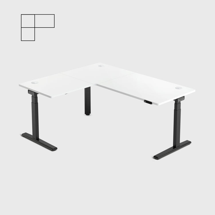 White Core3 L-shape Standing Desk with Black Frame Left