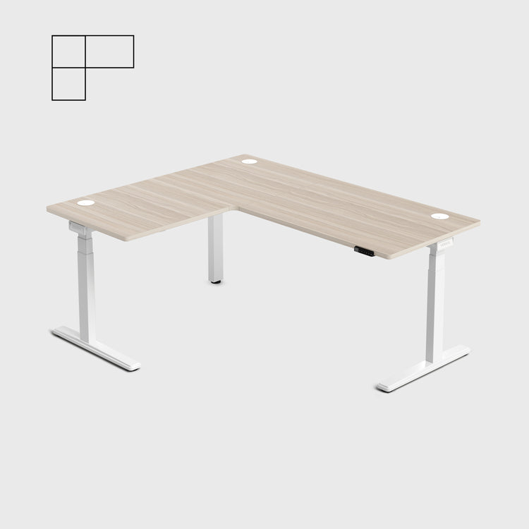 Laminate Light Walnut Core3 L-shape Standing Desk with White Frame Left