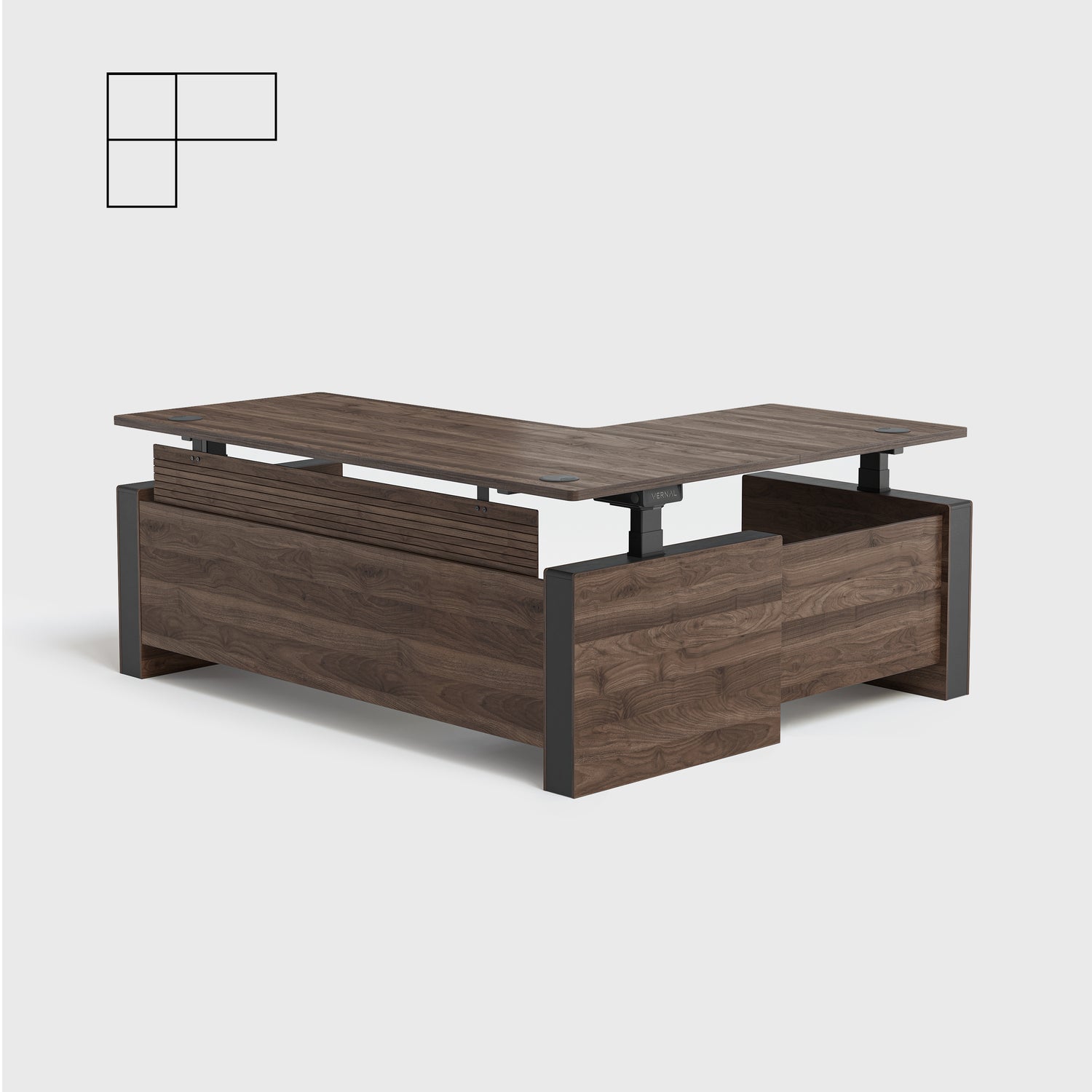 Laminate Walnut Vernal Executive Standing Desk Left With Panel