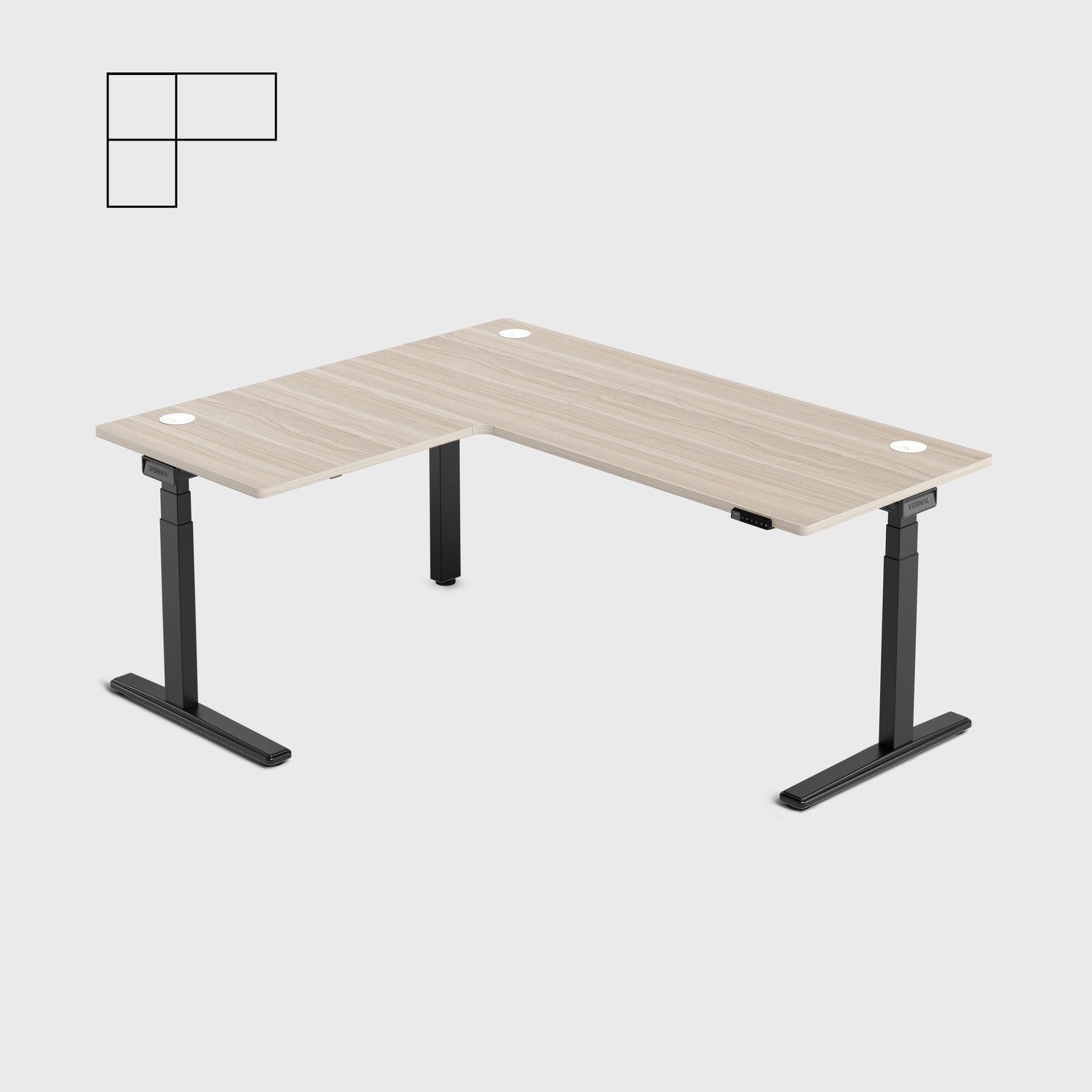 Laminate Light Walnut Core3 L-shape Standing Desk with Black Frame Left