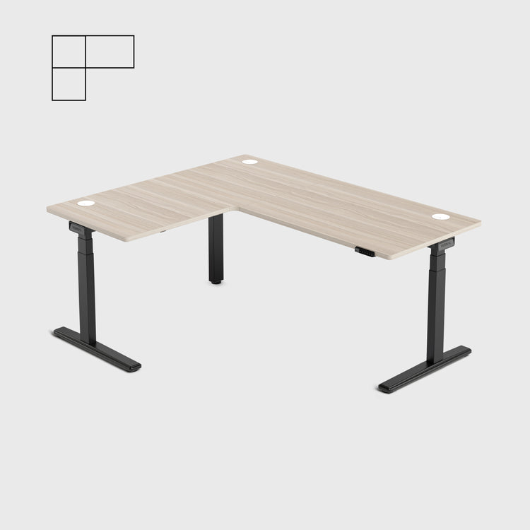 Laminate Light Walnut Core3 L-shape Standing Desk with Black Frame Left