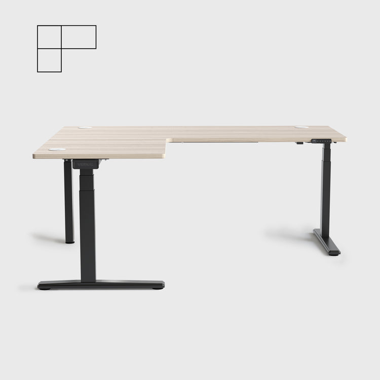 Laminate Light Walnut Core3 L-shape Standing Desk with Black Frame Left-2