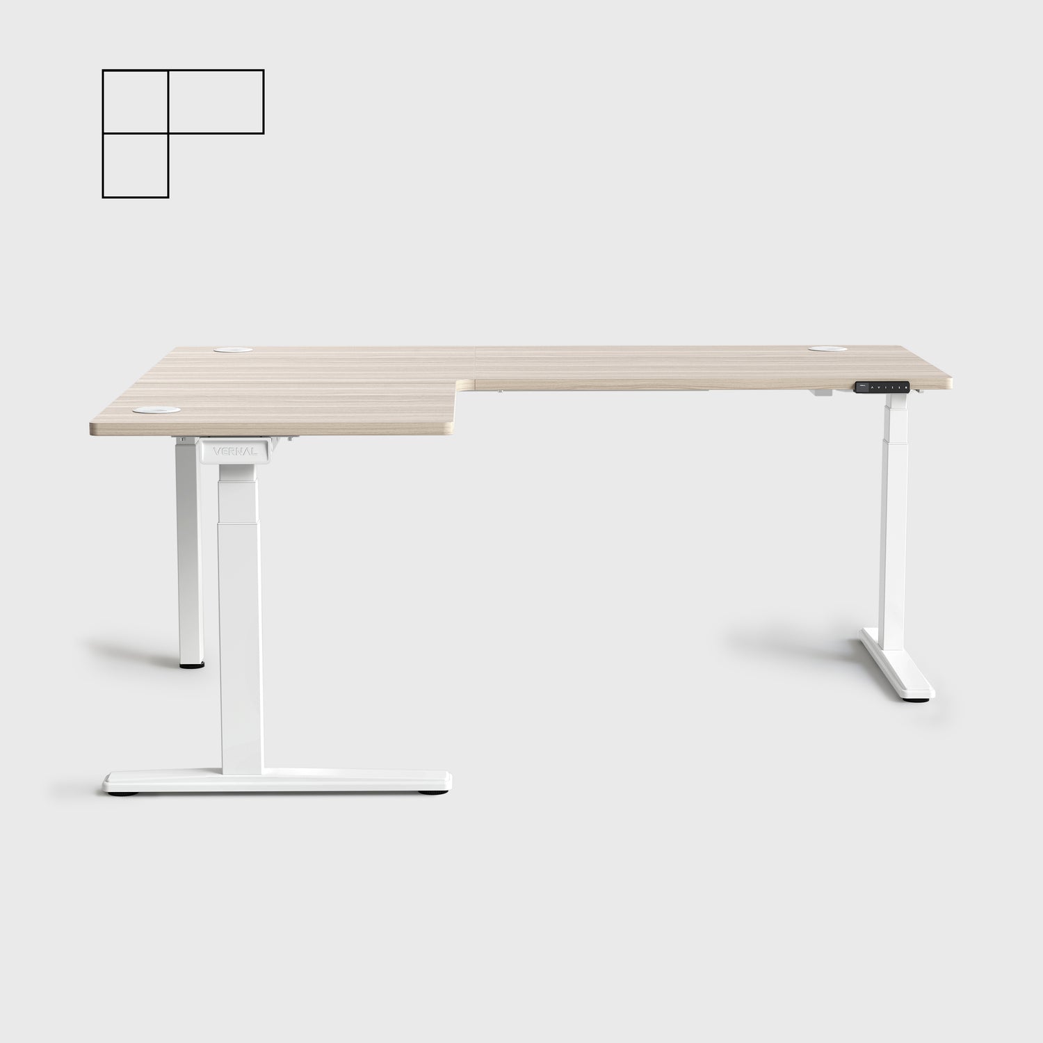 Laminate Light Walnut Core3 L-shape Standing Desk with White Frame Left-2